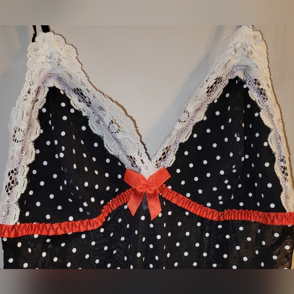 🆕️ Black White Red Sheer Lacy Polkadot Chemise Nightie Adj Straps Ladies Small - Picture 5 of 8